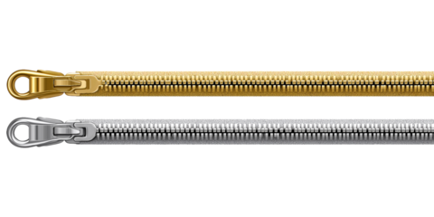 Gold and silver zipper details isolated on a transparent background