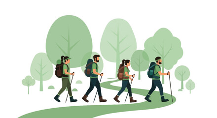 Group Of Hikers Traversing Scenic Trails And Forests For Outdoor Excursion Activities