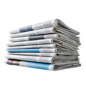 Stack of folded newspapers with text isolated on a transparent background