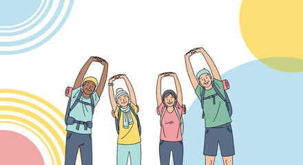 Group Of People Doing Stretches Together During Their Outdoor Adventure Minimum Effort