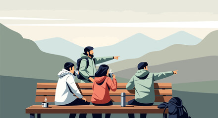 Group Of People Enjoying Mountain View During A Recreational Adventure Outdoors