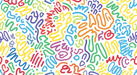 Colorful abstract line art pattern seamless vector background with vibrant doodle shapes ideal for modern design and creative proj