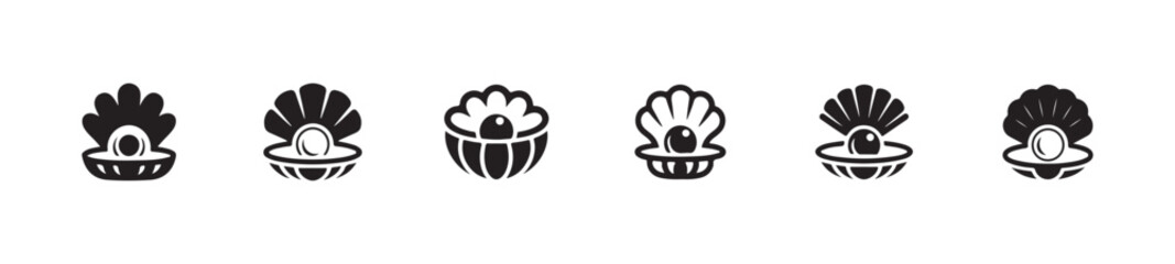 Oyster shell icon set, seashell icons, oyster and pearl logo, vector illustration eps 10.