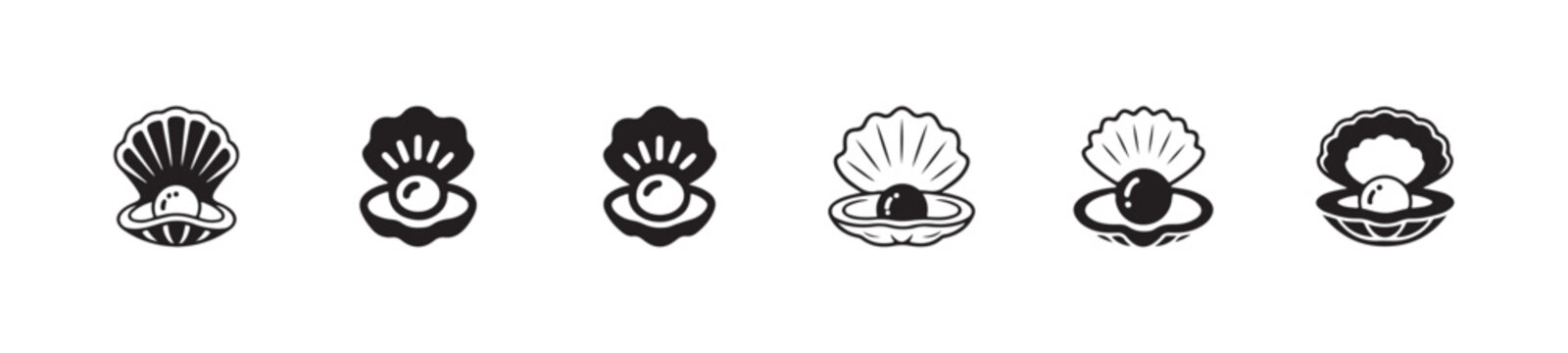 Oyster shell icon set, seashell icons, oyster and pearl logo, vector illustration eps 10.