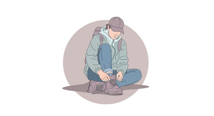 Illustration Of A Person Preparing For Adventure Wearing Hiking Boots Outdoors