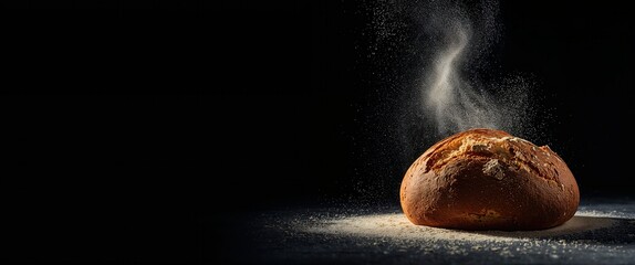 Artisan bread loaf with flour, a rustic delight showcasing baking mastery and simple ingredients.