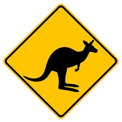 Yellow diamond warning sign with a black kangaroo silhouette