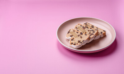 Stollen, a German Christmas pastry for the winter holidays. Stollen as a food background