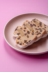Stollen, a German Christmas pastry for the winter holidays. Stollen as a food background