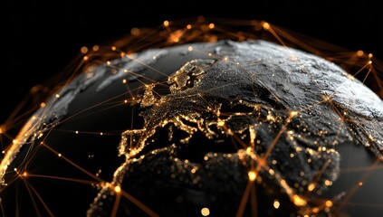 Global network connections, illuminated earth