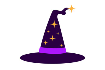 Fun cartoon witch hat with set of stars. Spooky Halloween costume accessory with fantasy magic theme, perfect for party invitations, digital art, seasonal decorations and witchcraft design. PNG