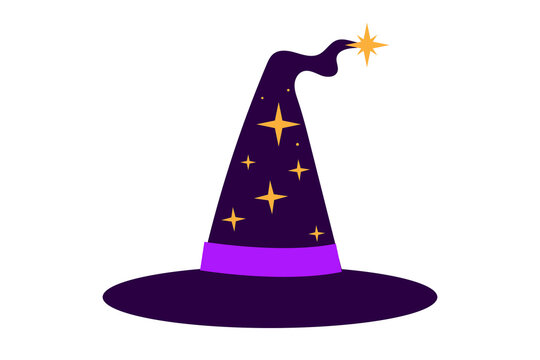Fun cartoon witch hat with set of stars. Spooky Halloween costume accessory with fantasy magic theme, perfect for party invitations, digital art, seasonal decorations and witchcraft design. PNG