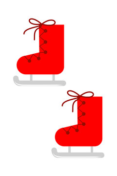 Pair of red ice skates illustration in festive winter style. Perfect for Christmas, holiday, sports, skating, and seasonal children&rsquo;s designs. High-resolution PNG with transparent background 
