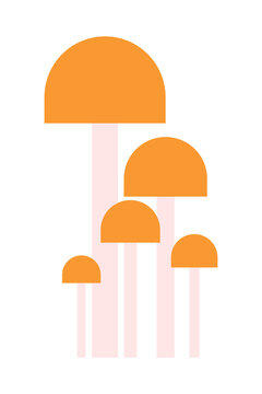 Fototapeta Simple orange and pink mushroom cluster, set illustration in minimalist flat design. Five stylized fungi in various sizes for nature, autumn, botanical, foraging, forest and organic design themes. PNG