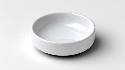 Simple white ceramic dish with smooth surface and curved edges, elegantly placed on a soft gradient background, showcasing minimalist design and versatility for various culinary presentations