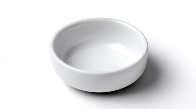 Simple white ceramic bowl with smooth surface and rounded edges, positioned on a clean white background, showcasing its elegant design and versatility for various culinary uses and presentations