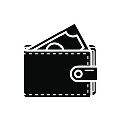 Vector art of black and white illustration of a wallet with money