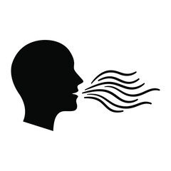 Vector art of silhouette of a persons head exhaling a stream of wavy lines, representing breath or speech