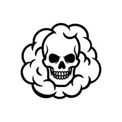 Vector art of stylized skull with smoke or clouds, a graphic representation of danger or death