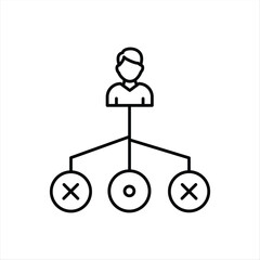 Vector art of organizational chart with a person at the top and three options below