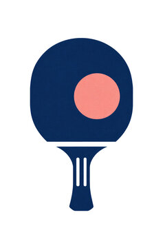 Dark blue ping pong paddle with a round light red ball