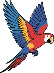 Obraz premium Red blue and yellow macaw parrot in flight with wings spread bird flying