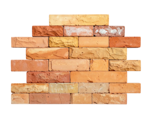 Colorful brick wall fragment with varying textures and rustic charm against a stark black background
