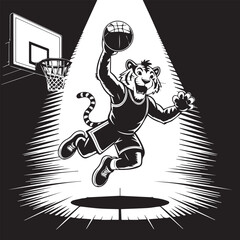 Tiger Mascot Playing Basketball Vector Illustration
