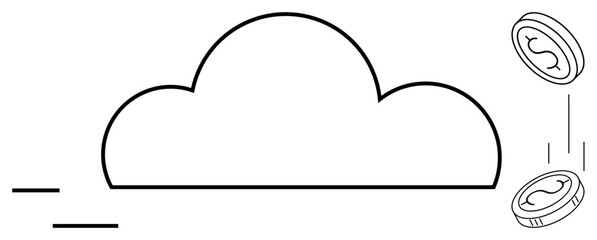 Abstract cloud shape with coins dropping, symbolizing cloud services, data storage, and profits. Ideal for technology, finance, business, startups innovation e-commerce online payments. A simple