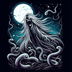 Spooky Hair Ghost vector illustration