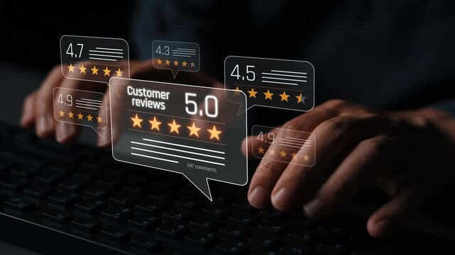 Customer centric review and rating system support product review, digital rating concept, and customer give good trust by visualizing people choice through stars and feedback content technology Marrow