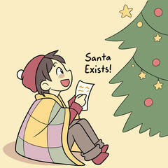 Whimsical believe in santa claus christmas illustration