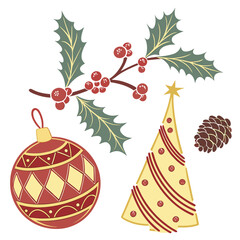 Festive christmas decorative elements on a clean white background