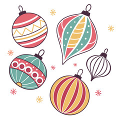 Vibrant colorful baubles and ornaments on a clean white background