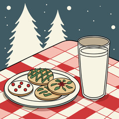Festive cookies and milk for santa claus illustration