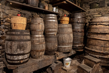 Old wine cellar with wine barrels