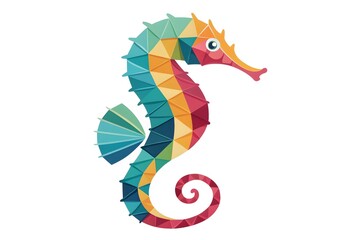 Naklejka premium Geometric Seahorse Vector Illustration in Bright Colors
