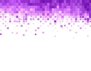 Abstract purple pixelated sky fades to white over a black land mass silhouetted at the bottom of the image