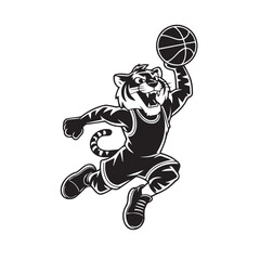 Tiger Mascot Playing Basketball Vector Illustration