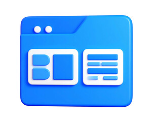 Blue stylized web page icon with a glossy, three-dimensional appearance and simplified layout blocks inside
