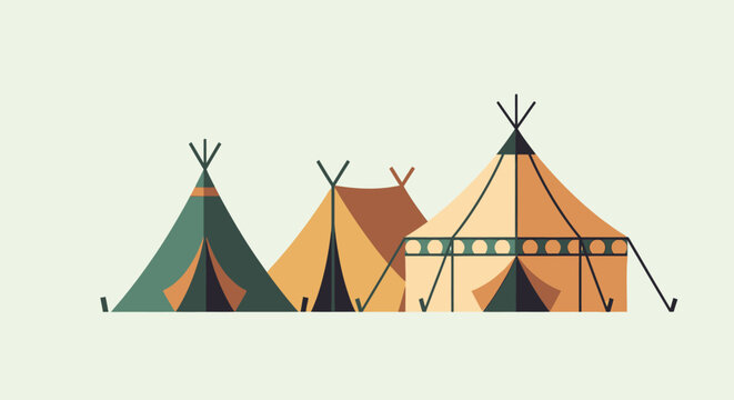 A collection of three stylized nomadic tents or teepees.