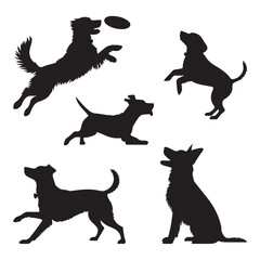 Dog Action Poses Silhouette Vector Set