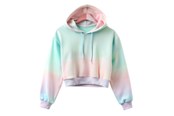 A trendy and vibrant pastel ombre hoodie isolated on transparent background, ideal for adding a touch of color and style to any casual look, showcasing a blend of comfort and fashion