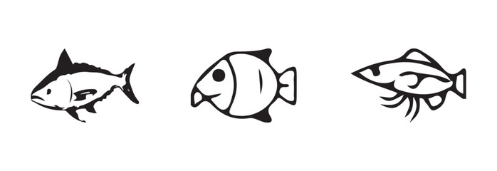 Fish icon vector set , fisheries logo symbol, seafood symbol, graphic design of fish in ocean, vector illustration eps 10.