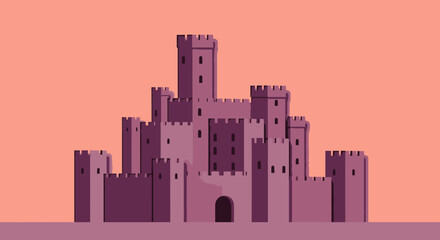 Ancient Stone Castle with Towers and Walls.