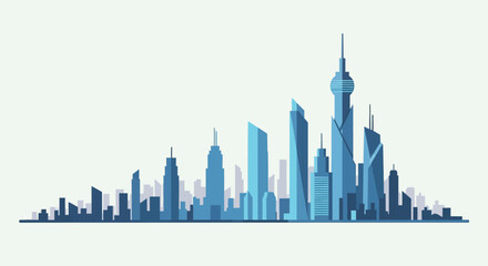 Obraz premium Blue Skyline Silhouette - A Modern Cityscape Illustration.