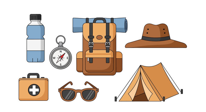 Camping and Hiking Gear Essentials Collection for Outdoor Adventures.