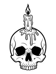Skull with a candle, a spooky and gothic illustration for halloween designs
