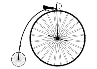 Bicycle. Silhouette of a vintage bicycle with a large wheel. Vector.