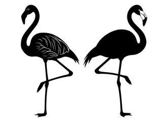 Two flamingo silhouettes in black, perfect for logos and designs